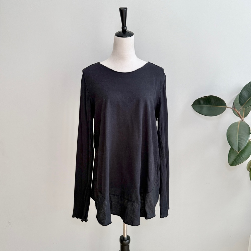 Hannes Roether Black Long Sleeve Raw Hems Top S